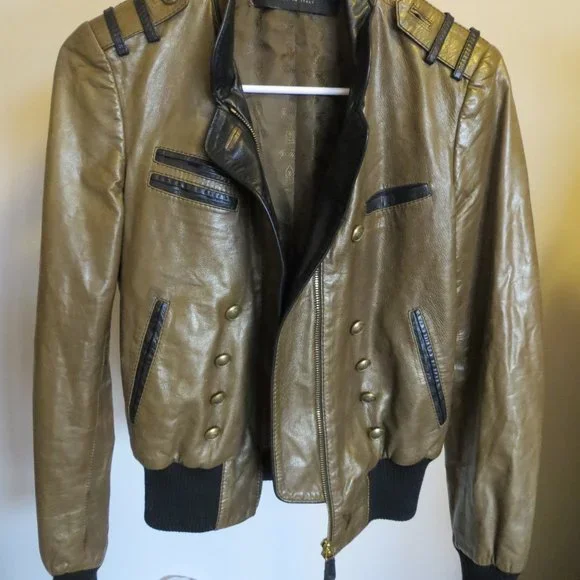 Gucci Leather Women's Biker Bomber Military Jacket Size EU 40